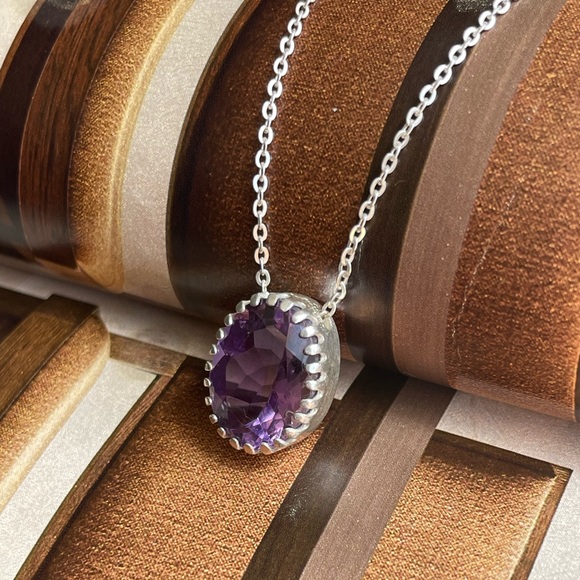Necklace 925 Sterling silver Pendent with Chain with Finest quality Amethyst! - Picture 11 of 13